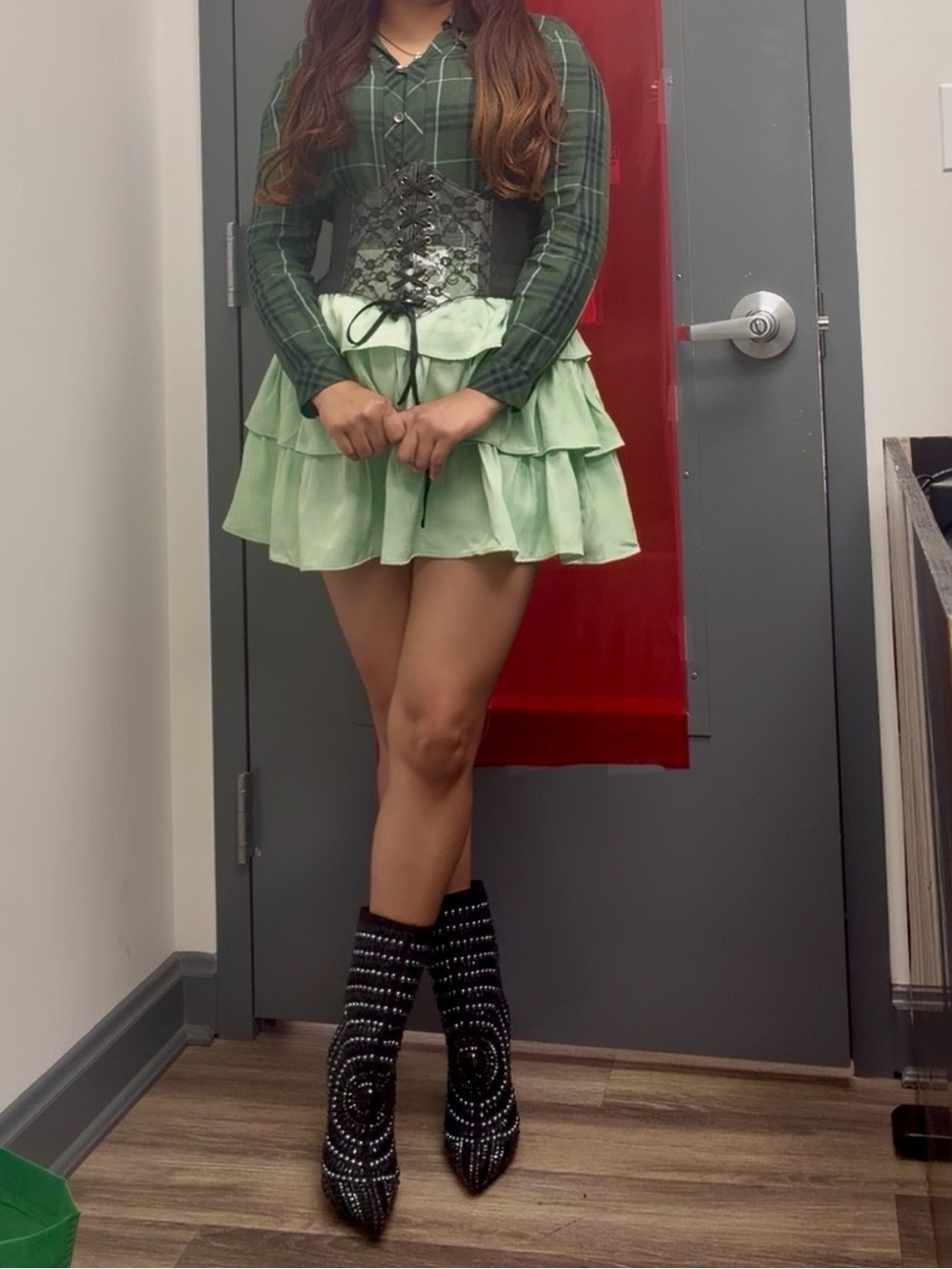 Stylish Mint Green Tiered Mini Skirt